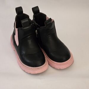 Kids Black Chelsea Boots with Pink Trim and Sole
